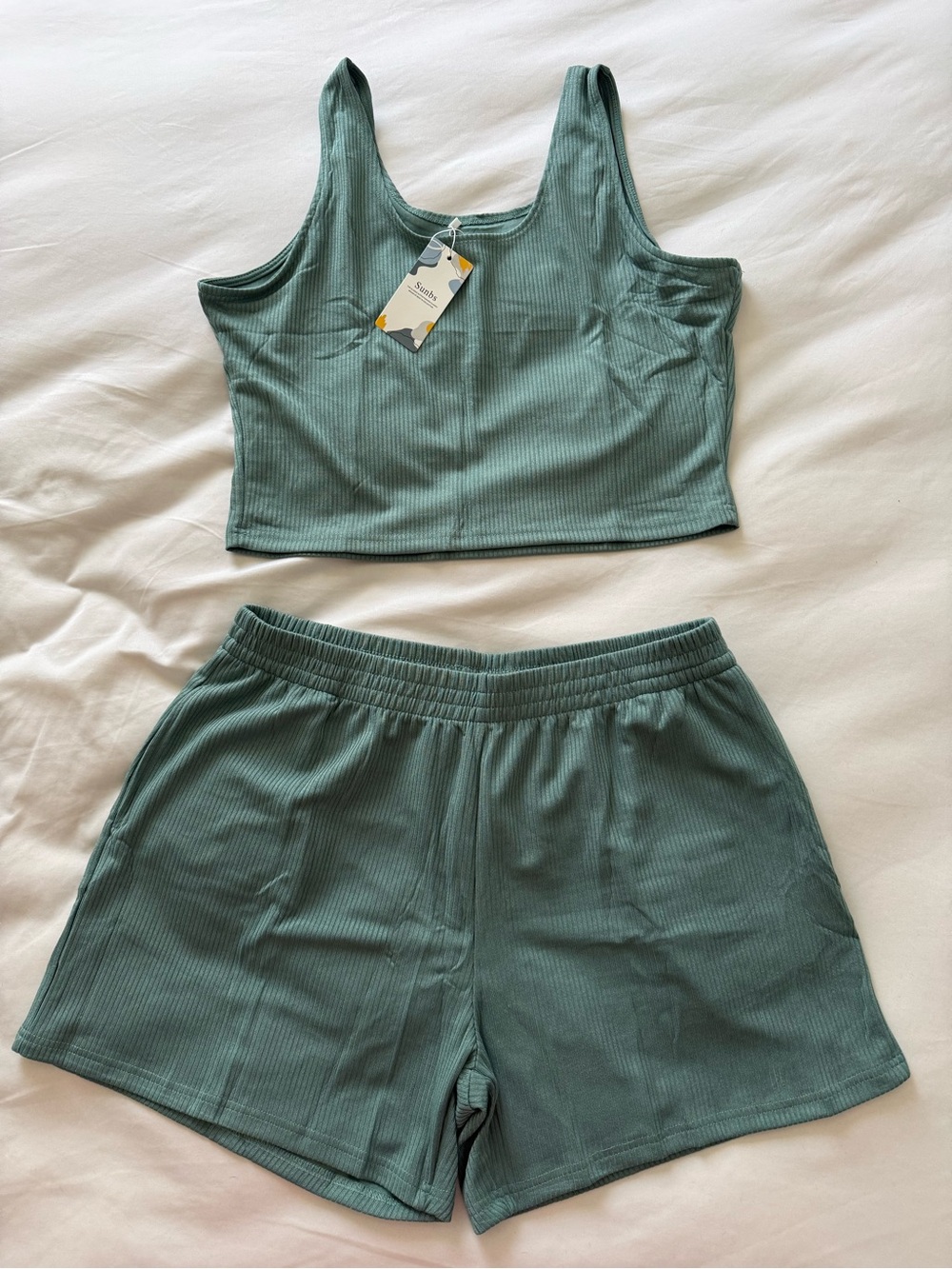 Women’s High Waist Ribbed Lounge Shorts - Sage Green